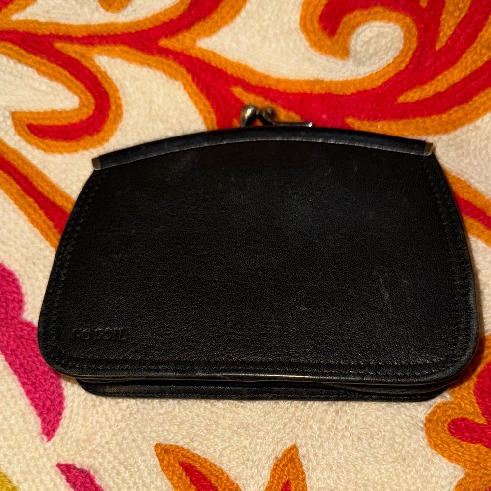 VTG Fossil Kiss Lock Coin Purse Wallet Change Card Holder Leather - Picture 2 of 6